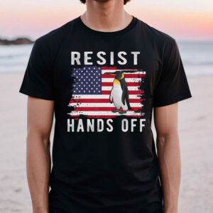 Resist Penguin Hands Off Funny Us Flag Anti Trump T-Shirt