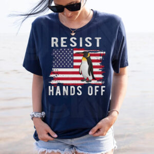 Resist Penguin Hands Off Funny Us Flag Anti Trump T-Shirt