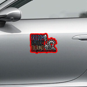 Freedom Democracy Tolerance And Justice For All, Dissent US Feminist Activist Sticker, Car Magnet