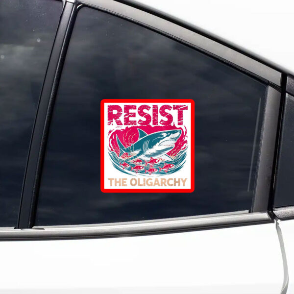 Womens Resist Oligarchy Fight Funny Fish Sticker, Car Magnet