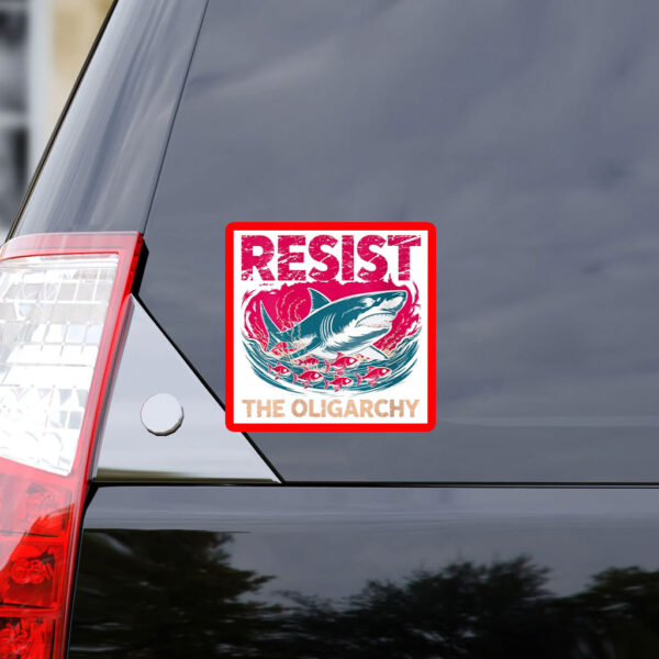 Womens Resist Oligarchy Fight Funny Fish Sticker, Car Magnet