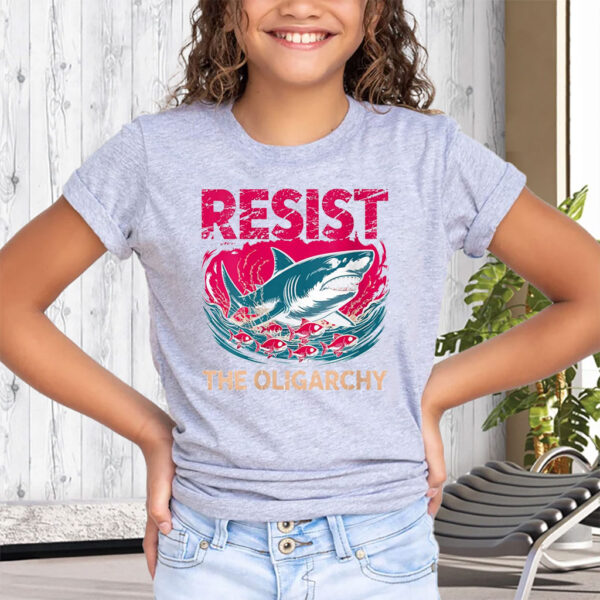 Womens Resist Oligarchy Fight Funny Fish T-Shirt